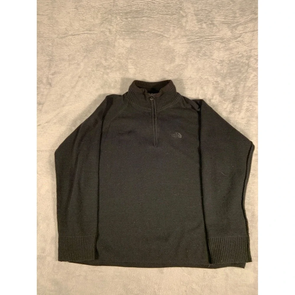 The North Face Sweater Mens L Black Quarter Zip Long Sleeve Embroidered